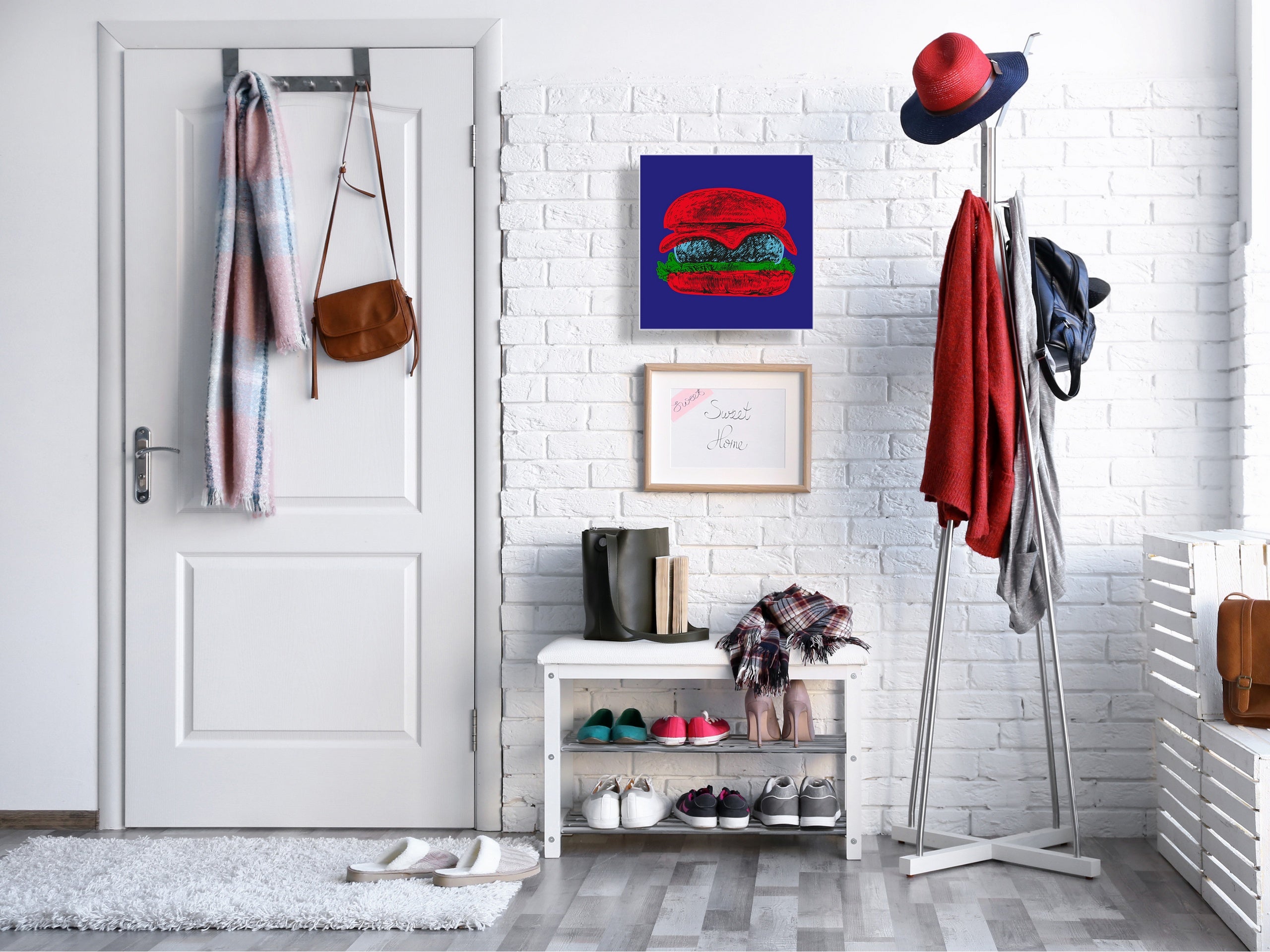 Key Storage Box with Magnetic Glass Whiteboard – Sleek Wall-Mounted Organizer – Magnetic Dry-Erase Key Holder – Decorative Key Organizer for Entryways & Offices – KN24 Pop Art Series : Pop Art Burger 5