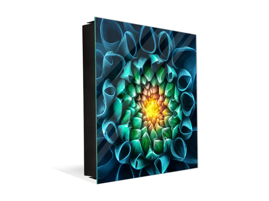 Decorative Key Box with Magnetic Glass Dry-Erase Board KN14 Nature series : Blue-green flower