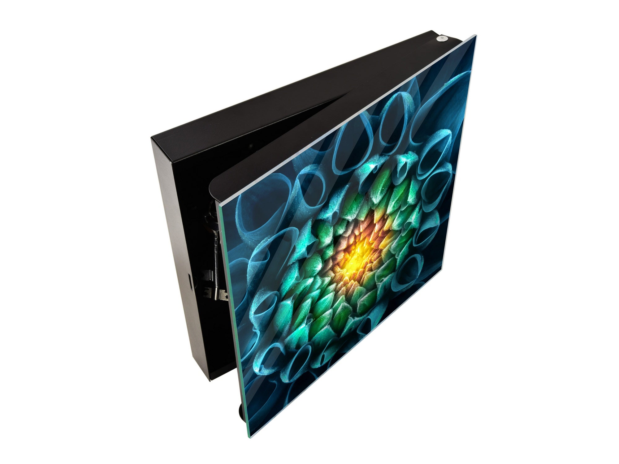 Decorative Key Box with Magnetic Glass Dry-Erase Board KN14 Nature series : Blue-green flower