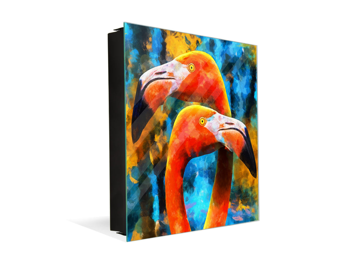 Decorative Key Organizer with Magnetic Surface Dry-Erase Board KN17 Animals Series : Colourful flamingos