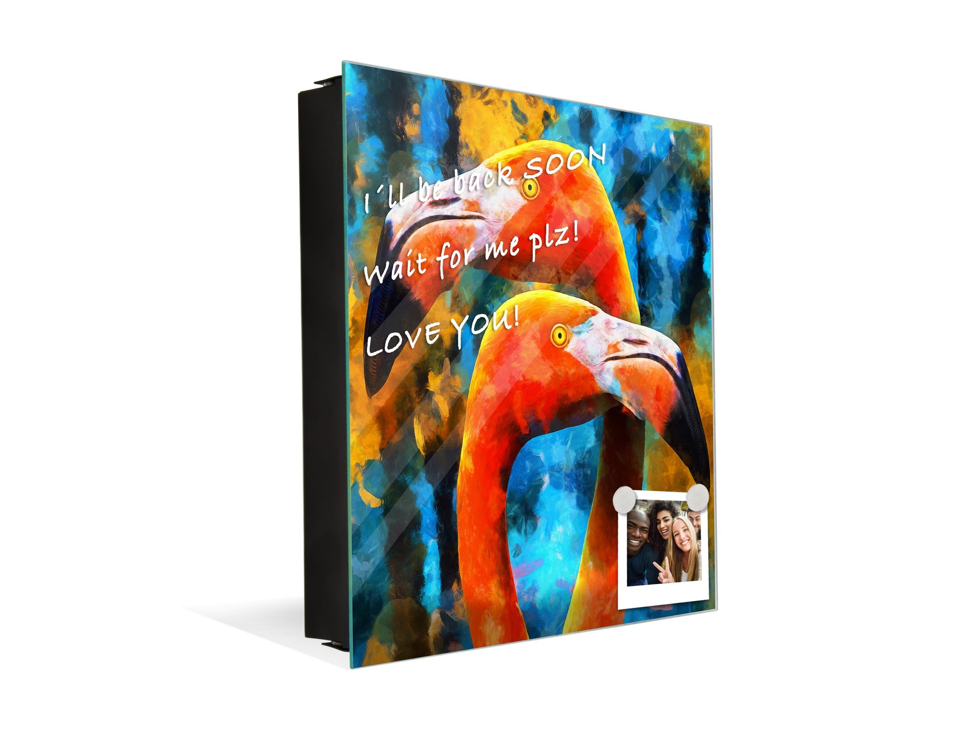 Decorative Key Organizer with Magnetic Surface Dry-Erase Board KN17 Animals Series : Colourful flamingos