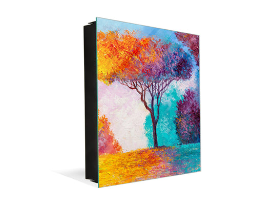 Wall-Mounted Key Storage and Decorative Dry-Erase Board Combo - KN20 Colorful Illustrations Series : Colorful Tree of Joy
