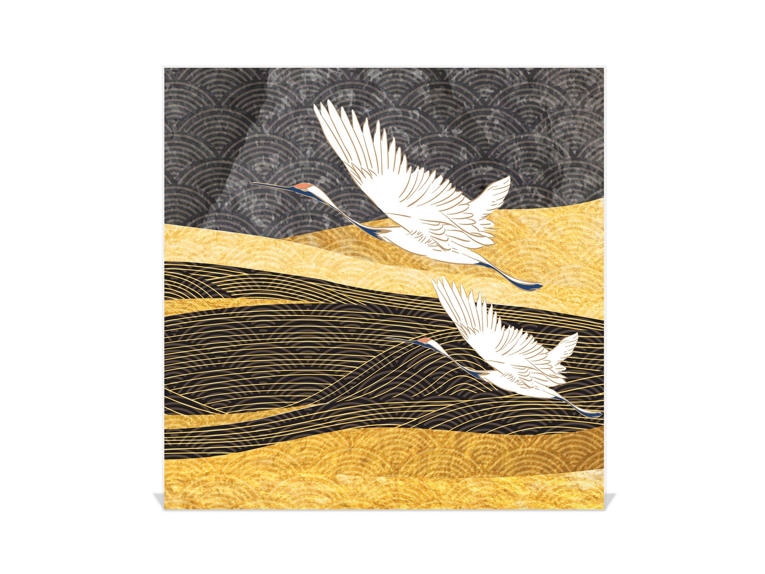 Decorative Key Box with Magnetic Glass Whiteboard – Stylish Home Organizer –Multi-Functional Key Cabinet with Glass Markerboard – Wall Organizer for Home & Office - KN23 Abstract Concepts Series 2 : Japanese Crane Birds