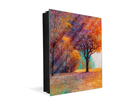 Wall-Mounted Key Storage and Decorative Dry-Erase Board Combo - KN20 Colorful Illustrations Series : Orange Leaves