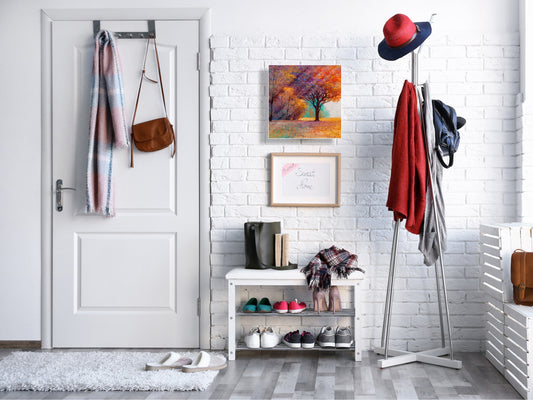 Wall-Mounted Key Storage and Decorative Dry-Erase Board Combo - KN20 Colorful Illustrations Series : Orange Leaves