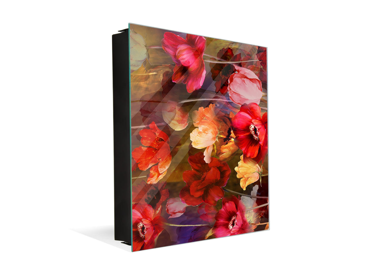 Decorative Key Box with Magnetic Glass Dry-Erase Board KN14 Nature series : Horizontal flowers