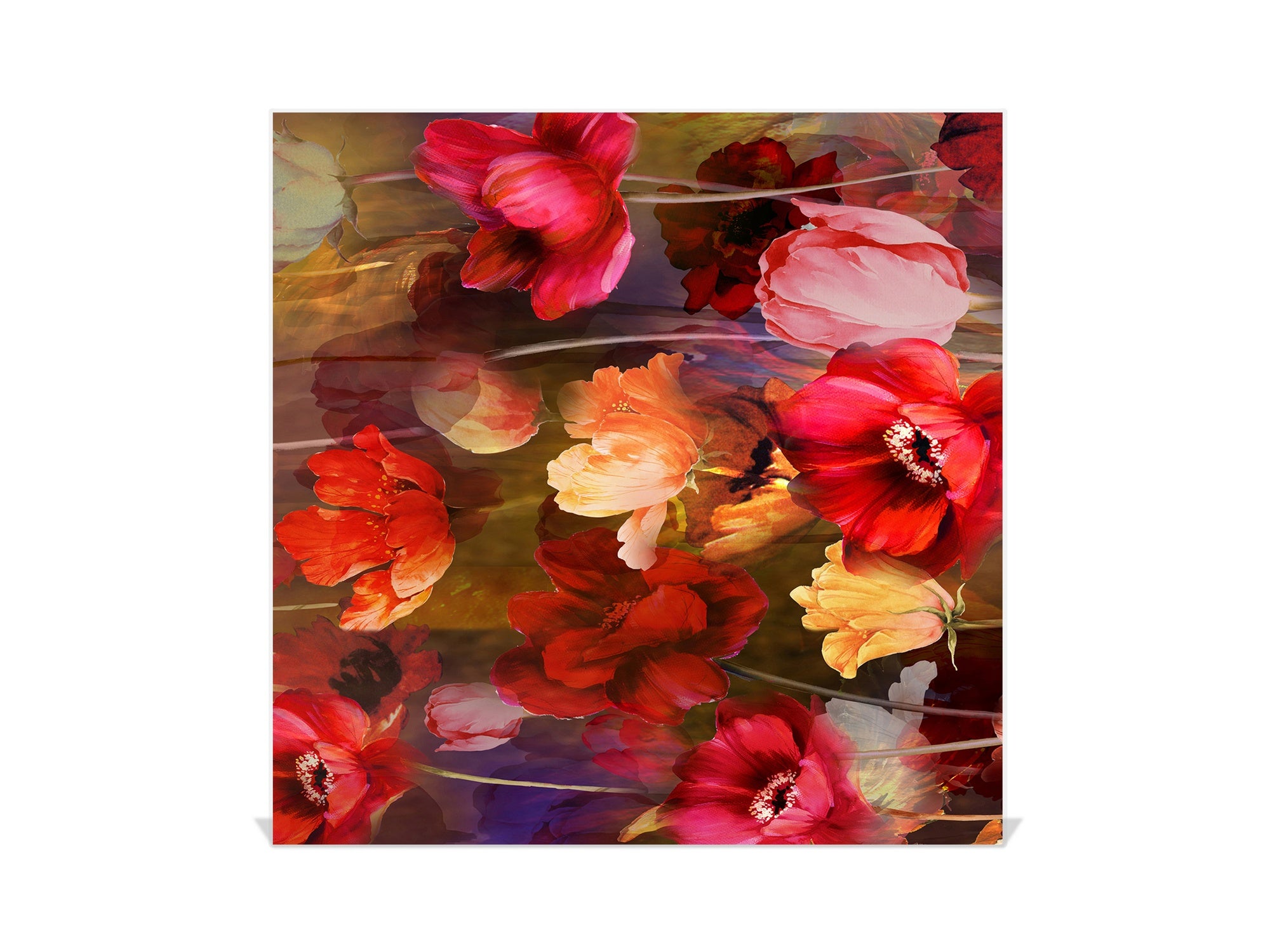 Decorative Key Box with Magnetic Glass Dry-Erase Board KN14 Nature series : Horizontal flowers