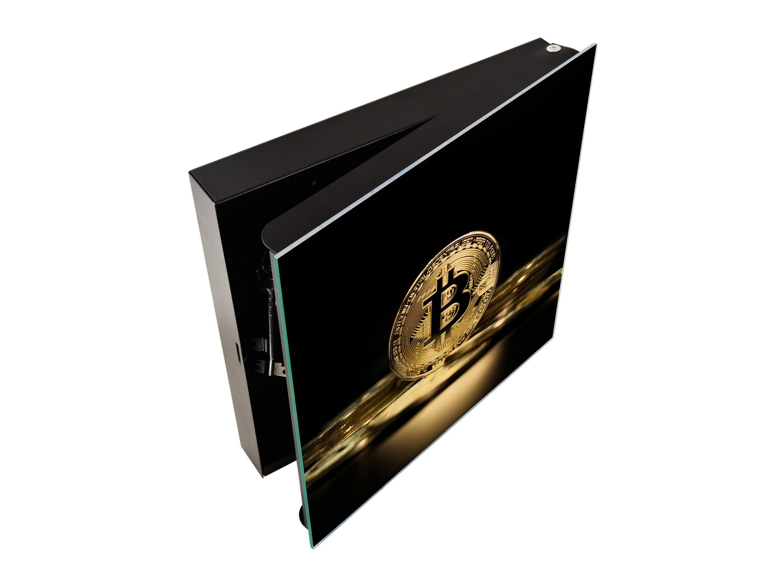 Key Cabinet with Glass Dry-Erase Board – Elegant Key Storage for Home, Office & Airbnb – Magnetic Glass Whiteboard & Key Holder – KN22 Modern Art Series : Physical Bitcoin