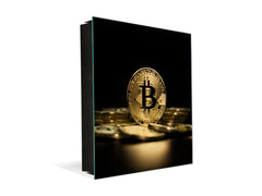 Key Cabinet with Glass Dry-Erase Board – Elegant Key Storage for Home, Office & Airbnb – Magnetic Glass Whiteboard & Key Holder – KN22 Modern Art Series : Physical Bitcoin