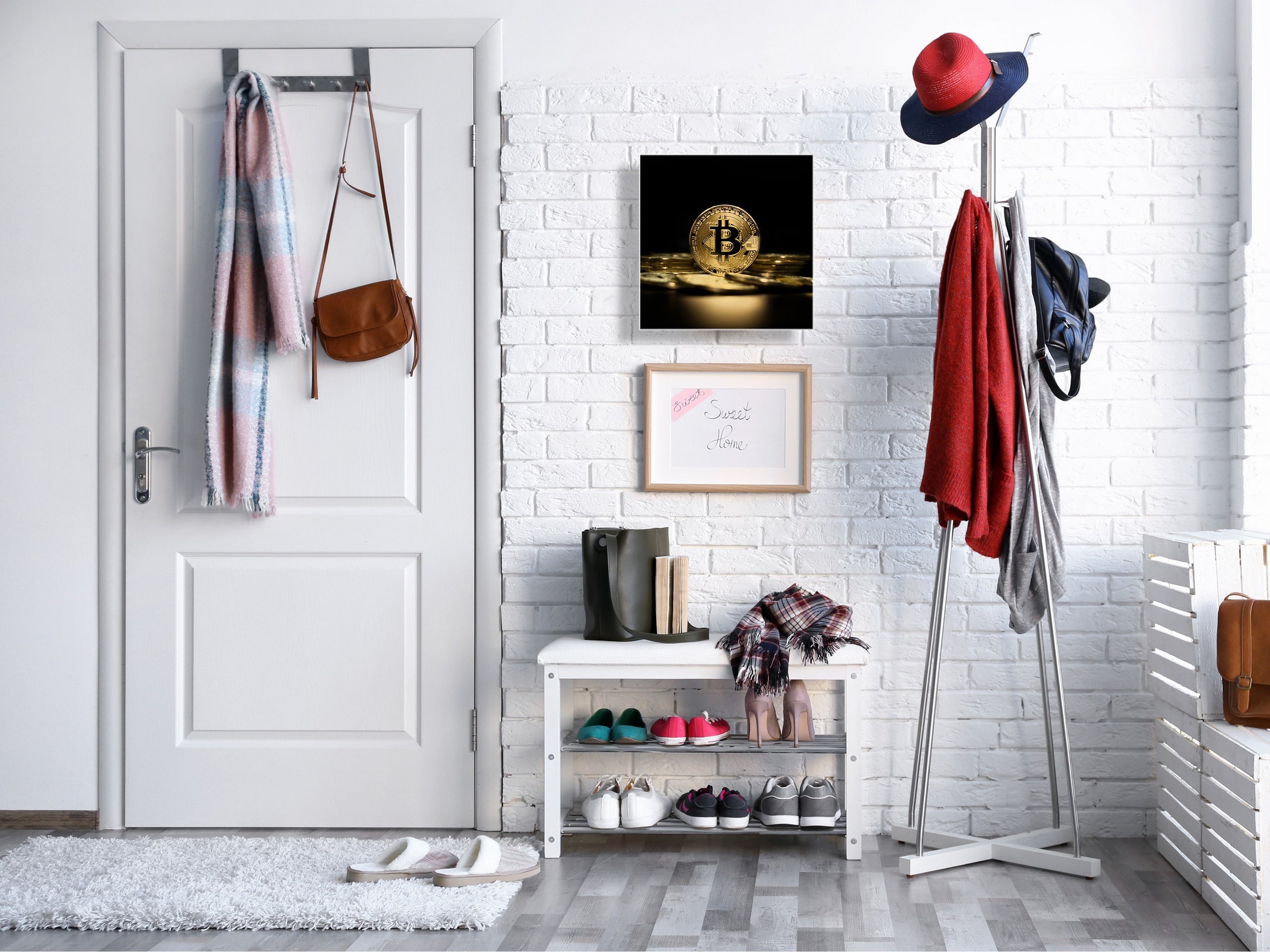 Key Cabinet with Glass Dry-Erase Board – Elegant Key Storage for Home, Office & Airbnb – Magnetic Glass Whiteboard & Key Holder – KN22 Modern Art Series : Physical Bitcoin