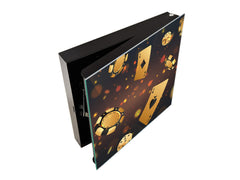 Key Cabinet with Glass Dry-Erase Board – Elegant Key Storage for Home, Office & Airbnb – Magnetic Glass Whiteboard & Key Holder – KN22 Modern Art Series : Night at the Casino