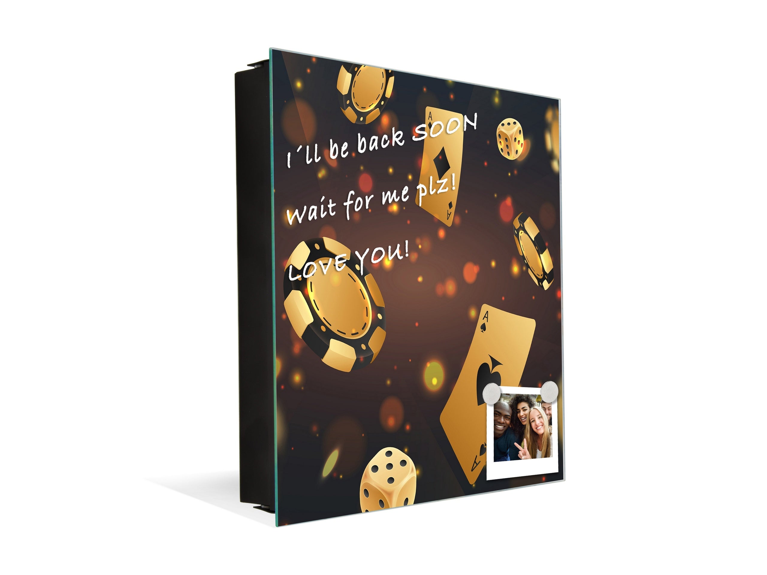 Key Cabinet with Glass Dry-Erase Board – Elegant Key Storage for Home, Office & Airbnb – Magnetic Glass Whiteboard & Key Holder – KN22 Modern Art Series : Night at the Casino