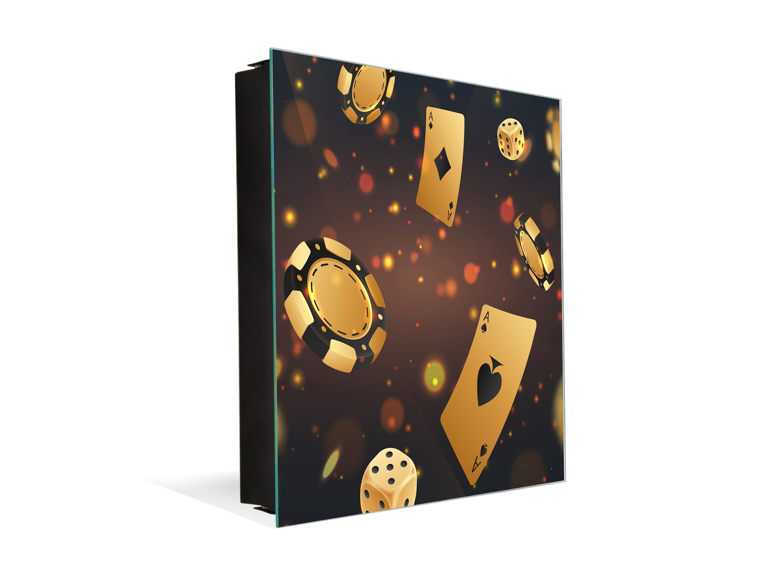 Key Cabinet with Glass Dry-Erase Board – Elegant Key Storage for Home, Office & Airbnb – Magnetic Glass Whiteboard & Key Holder – KN22 Modern Art Series : Night at the Casino