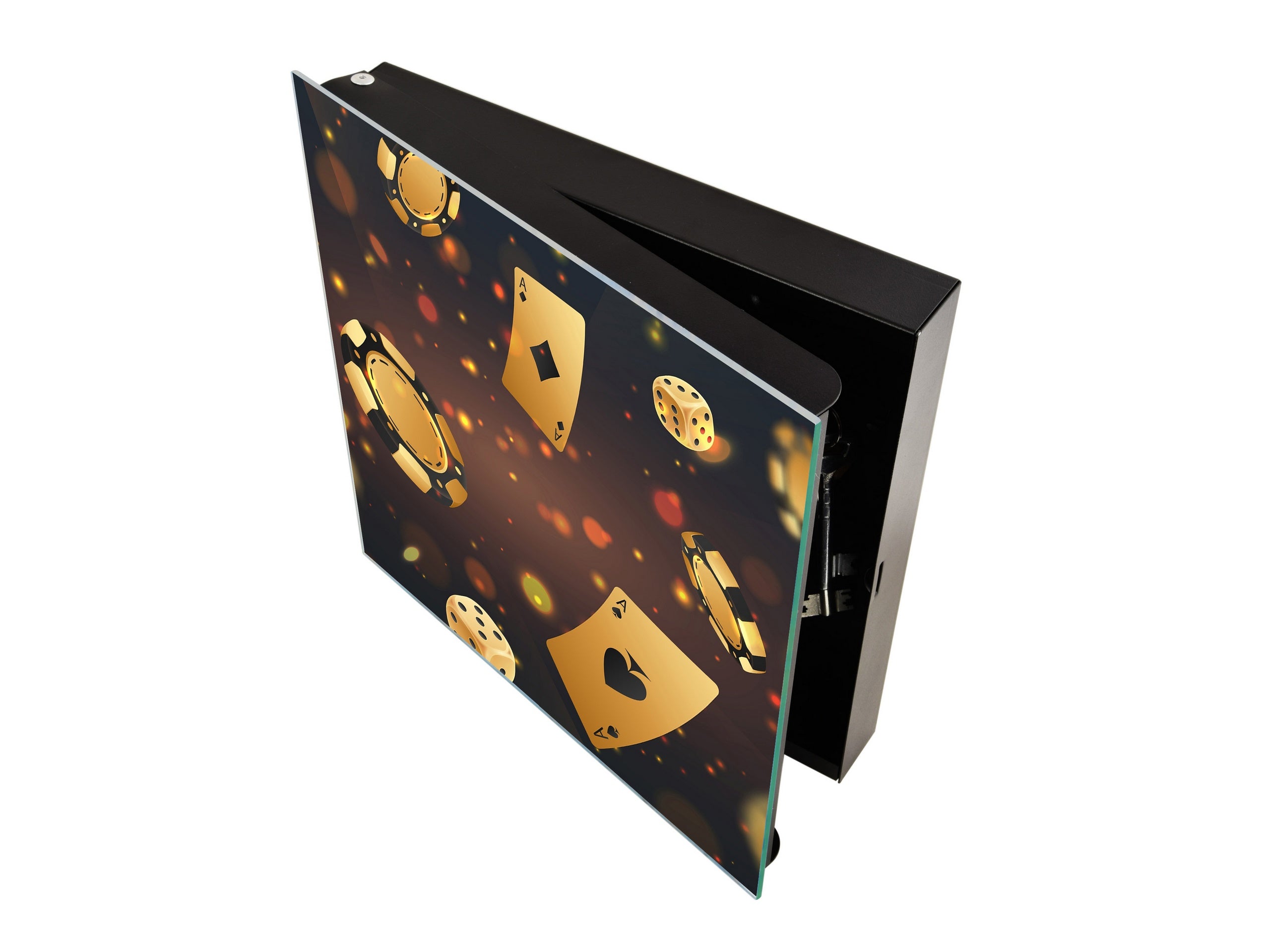 Key Cabinet with Glass Dry-Erase Board – Elegant Key Storage for Home, Office & Airbnb – Magnetic Glass Whiteboard & Key Holder – KN22 Modern Art Series : Night at the Casino