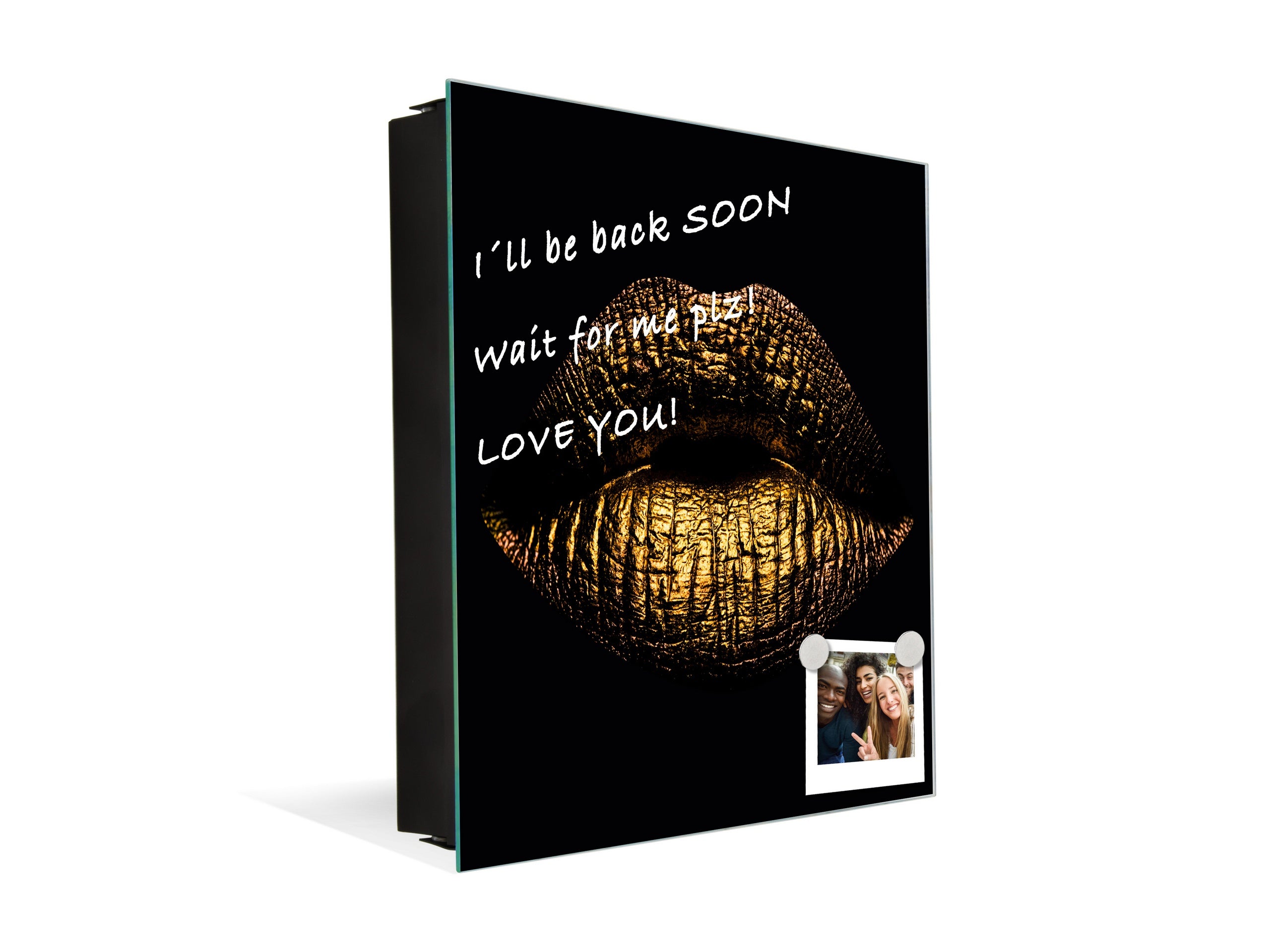 Decorative Key Box with Magnetic Glass Memo Board - Tempered Glass Wall Art - KN21 Abstract Concepts Series 1 : Golden Gloss