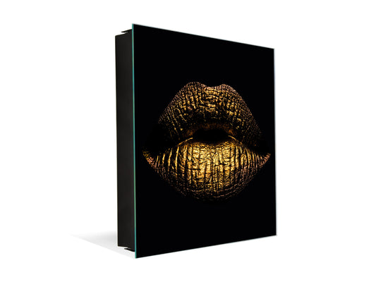 Decorative Key Box with Magnetic Glass Memo Board - Tempered Glass Wall Art - KN21 Abstract Concepts Series 1 : Golden Gloss
