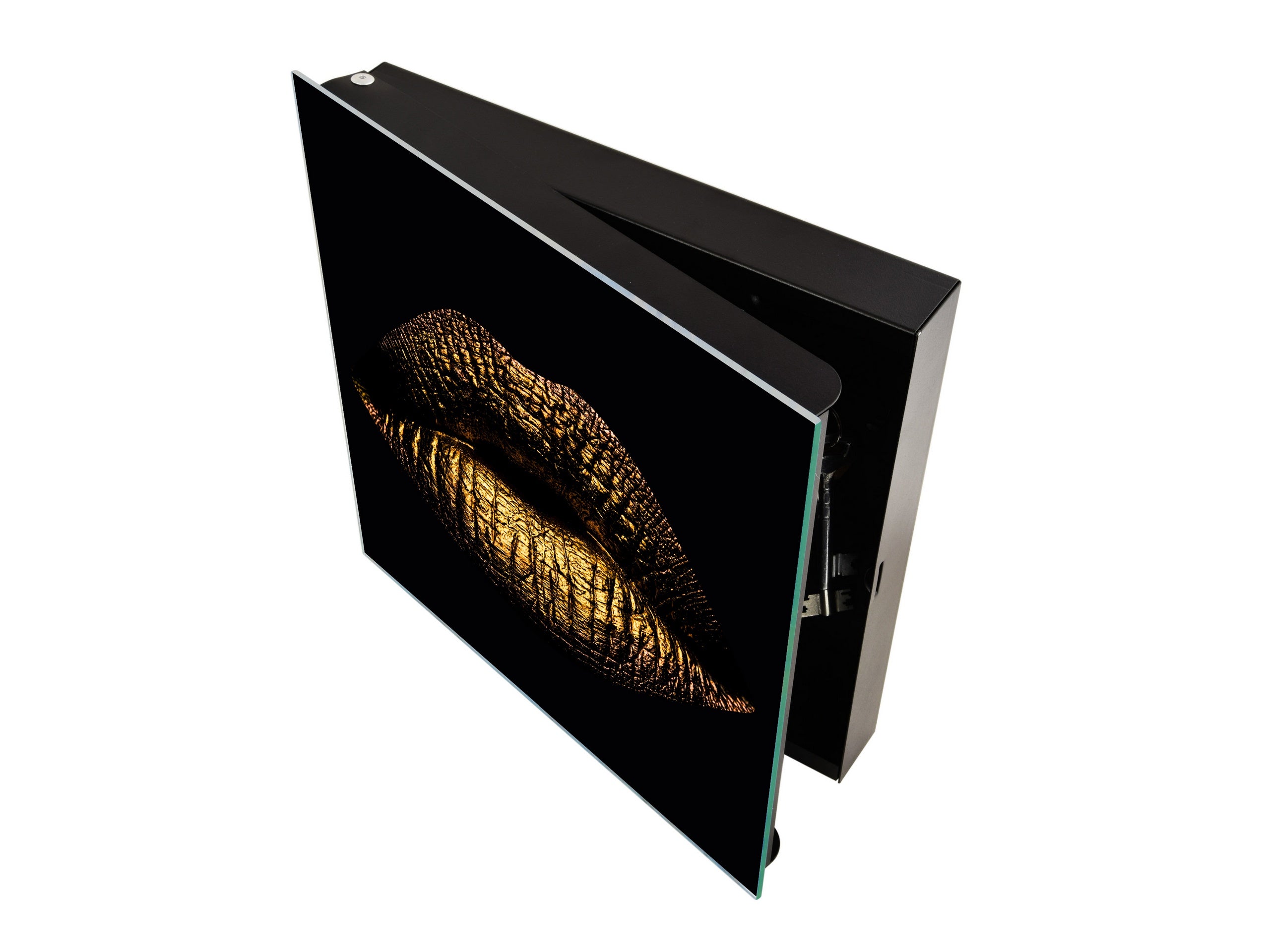 Decorative Key Box with Magnetic Glass Memo Board - Tempered Glass Wall Art - KN21 Abstract Concepts Series 1 : Golden Gloss