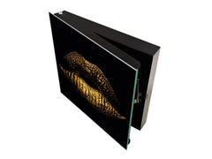 Decorative Key Box with Magnetic Glass Memo Board - Tempered Glass Wall Art - KN21 Abstract Concepts Series 1 : Golden Gloss