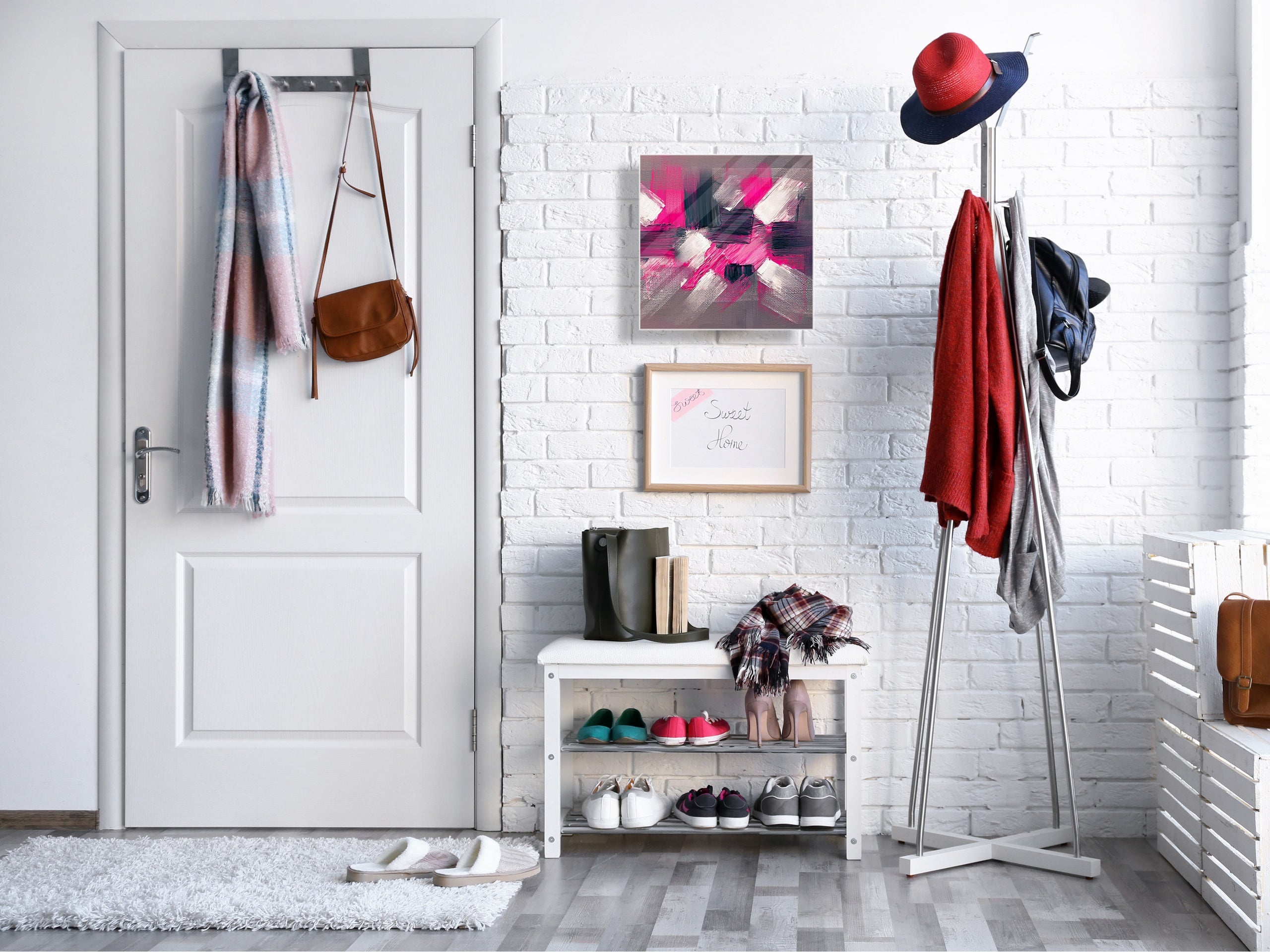 Decorative Key Box with Magnetic Glass Whiteboard – Stylish Home Organizer –Multi-Functional Key Cabinet with Glass Markerboard – Wall Organizer for Home & Office - KN23 Abstract Concepts Series 2 : Modern Disarray