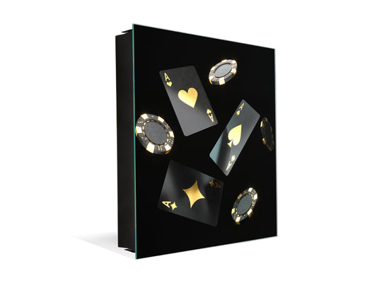 Key Cabinet with Glass Dry-Erase Board – Elegant Key Storage for Home, Office & Airbnb – Magnetic Glass Whiteboard & Key Holder – KN22 Modern Art Series : Night at the Casino 2