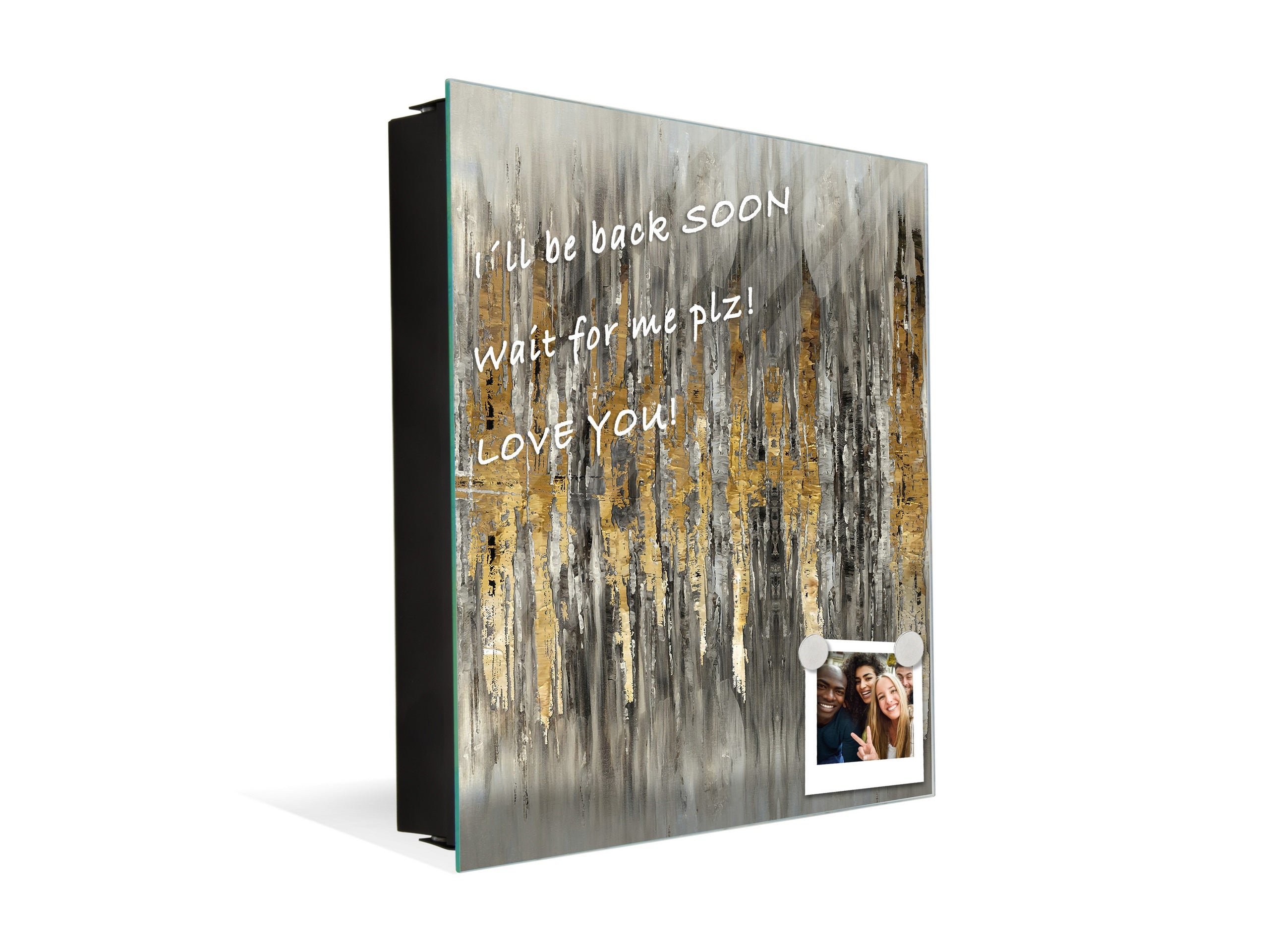 Decorative Key Box with Magnetic Glass Memo Board - Tempered Glass Wall Art - KN21 Abstract Concepts Series 1 : Modern Golden Scratches