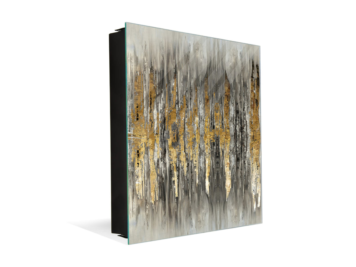 Decorative Key Box with Magnetic Glass Memo Board - Tempered Glass Wall Art - KN21 Abstract Concepts Series 1 : Modern Golden Scratches