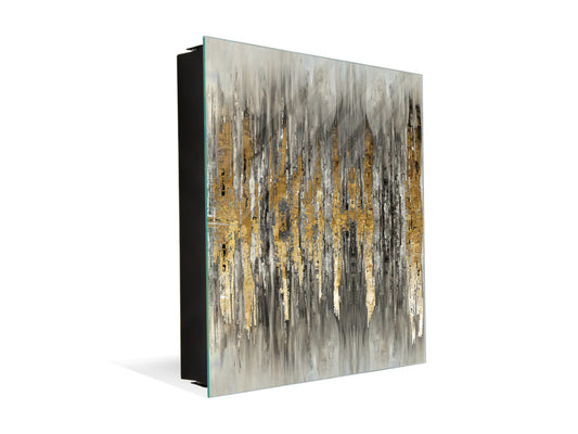 Decorative Key Box with Magnetic Glass Memo Board - Tempered Glass Wall Art - KN21 Abstract Concepts Series 1 : Modern Golden Scratches
