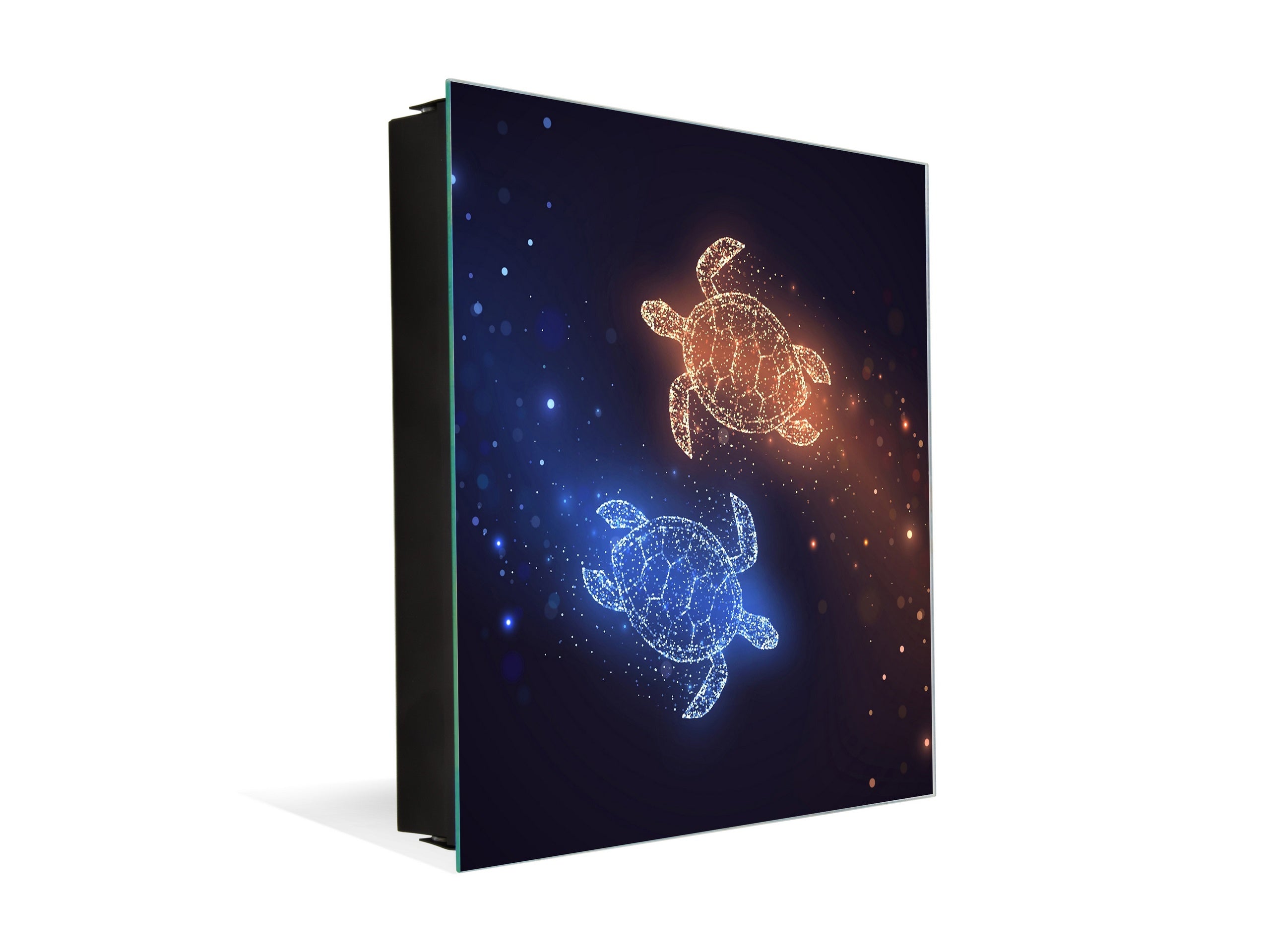 Key Cabinet with Glass Dry-Erase Board – Elegant Key Storage for Home, Office & Airbnb – Magnetic Glass Whiteboard & Key Holder – KN22 Modern Art Series : Neon Turtles