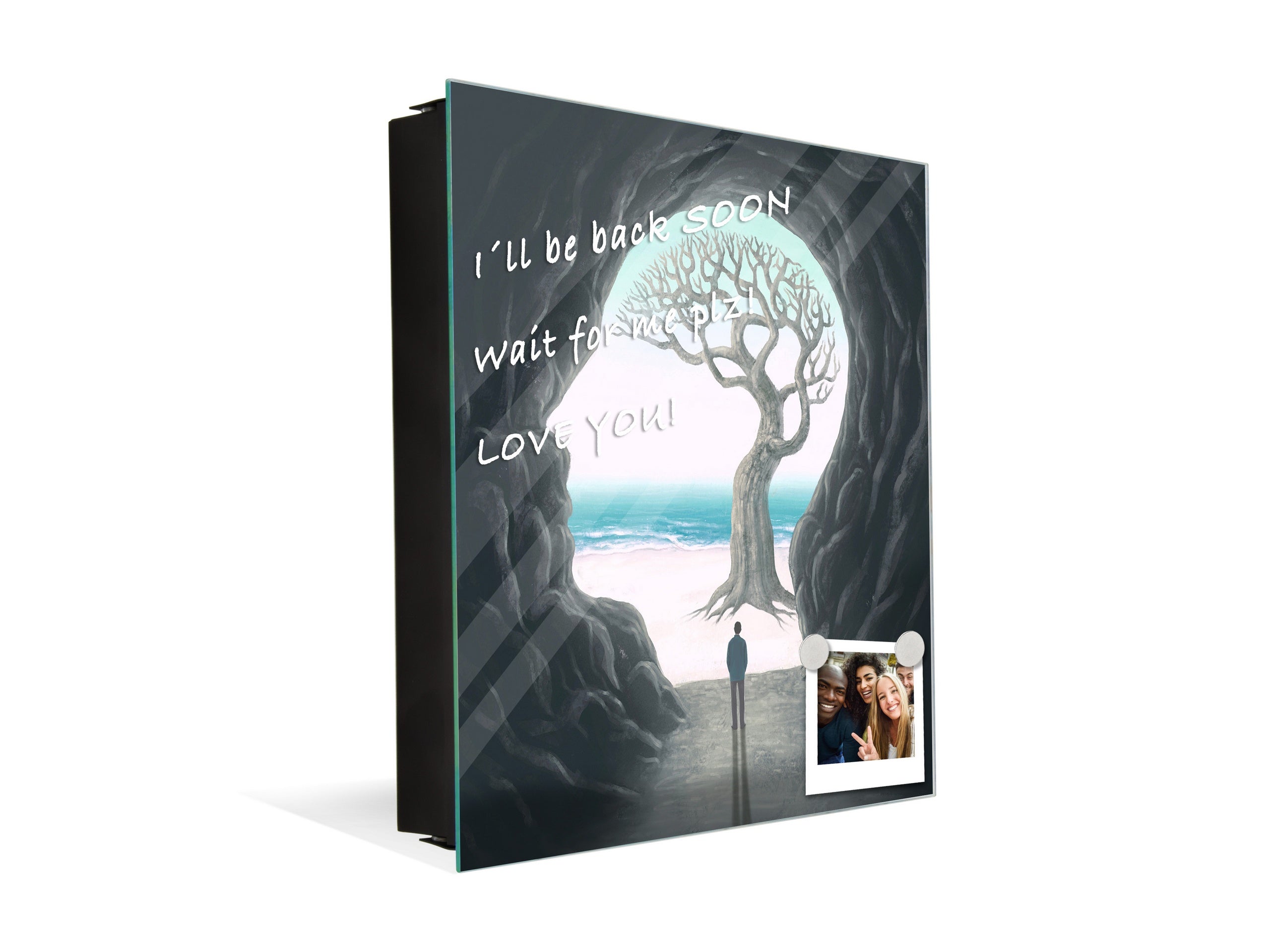 Decorative Key Box with Magnetic Glass Whiteboard – Stylish Home Organizer –Multi-Functional Key Cabinet with Glass Markerboard – Wall Organizer for Home & Office - KN23 Abstract Concepts Series 2 : Path to Enlightenment