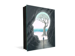 Decorative Key Box with Magnetic Glass Whiteboard – Stylish Home Organizer –Multi-Functional Key Cabinet with Glass Markerboard – Wall Organizer for Home & Office - KN23 Abstract Concepts Series 2 : Path to Enlightenment