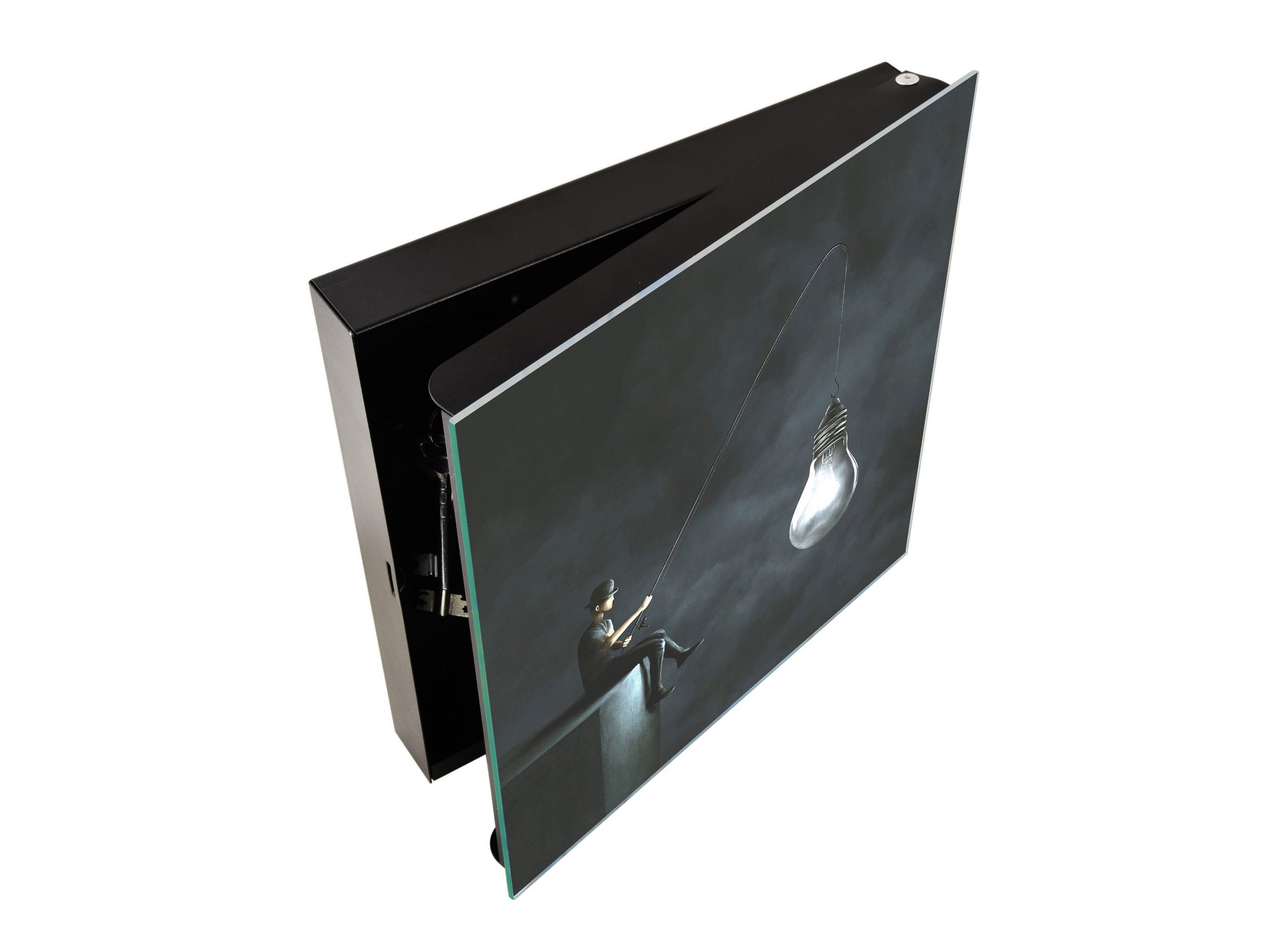 Decorative Key Box with Magnetic Glass Whiteboard – Stylish Home Organizer –Multi-Functional Key Cabinet with Glass Markerboard – Wall Organizer for Home & Office - KN23 Abstract Concepts Series 2 : Fishing new ideas