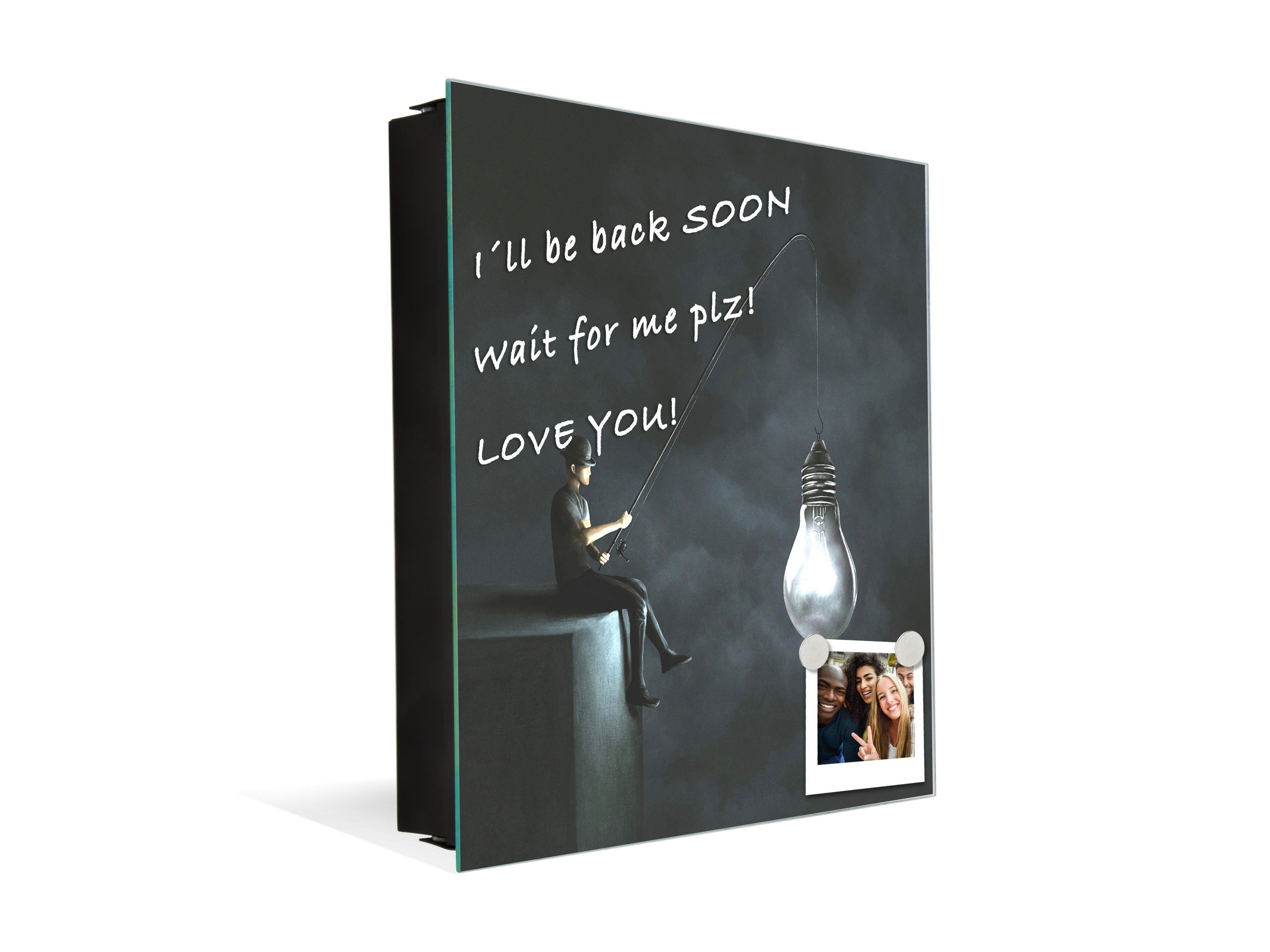 Decorative Key Box with Magnetic Glass Whiteboard – Stylish Home Organizer –Multi-Functional Key Cabinet with Glass Markerboard – Wall Organizer for Home & Office - KN23 Abstract Concepts Series 2 : Fishing new ideas