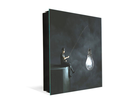 Decorative Key Box with Magnetic Glass Whiteboard – Stylish Home Organizer –Multi-Functional Key Cabinet with Glass Markerboard – Wall Organizer for Home & Office - KN23 Abstract Concepts Series 2 : Fishing new ideas