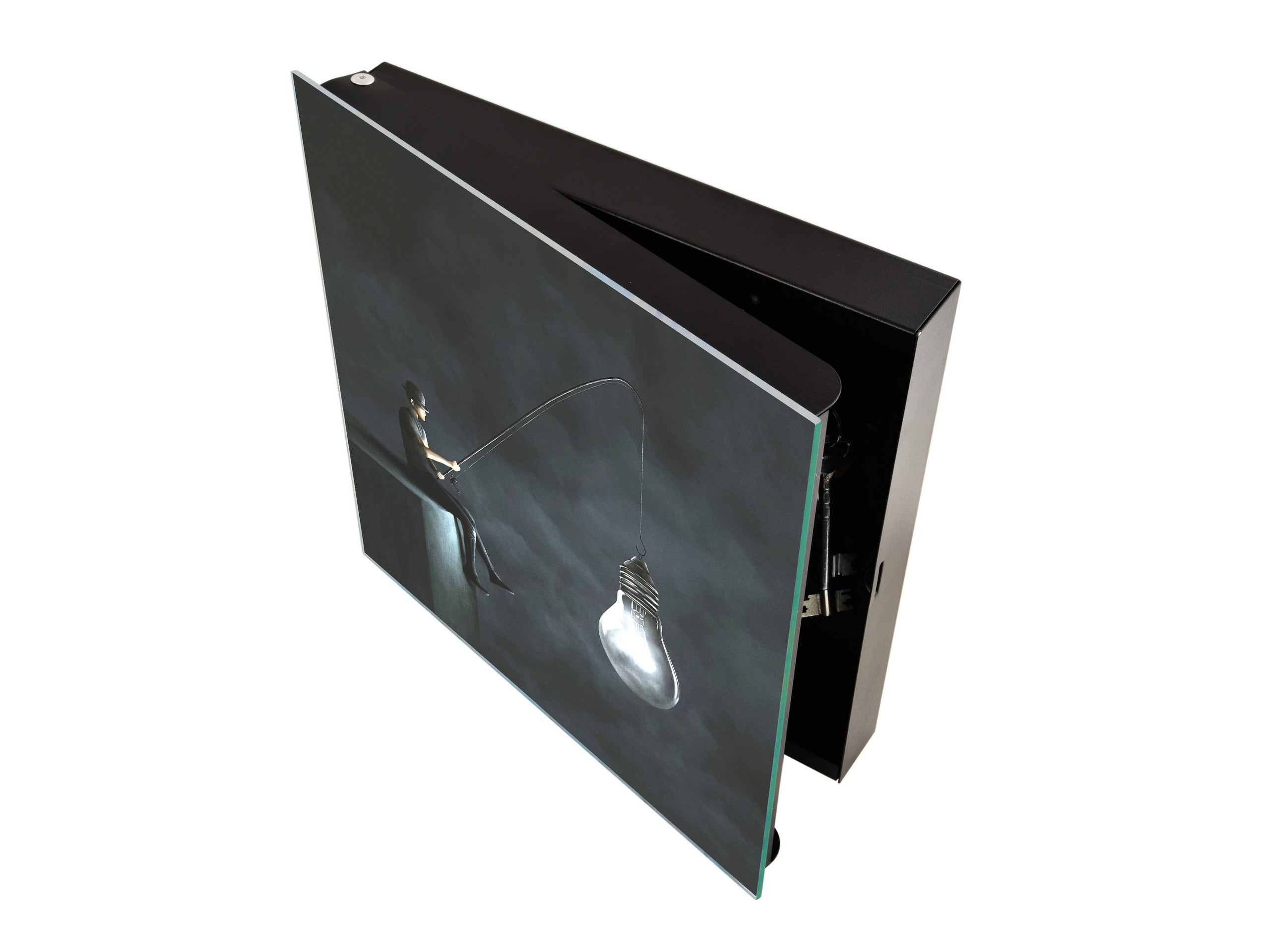 Decorative Key Box with Magnetic Glass Whiteboard – Stylish Home Organizer –Multi-Functional Key Cabinet with Glass Markerboard – Wall Organizer for Home & Office - KN23 Abstract Concepts Series 2 : Fishing new ideas