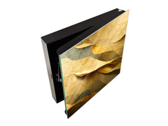 Decorative Key Box with Magnetic Glass Memo Board - Tempered Glass Wall Art - KN21 Abstract Concepts Series 1 : Golden Structure