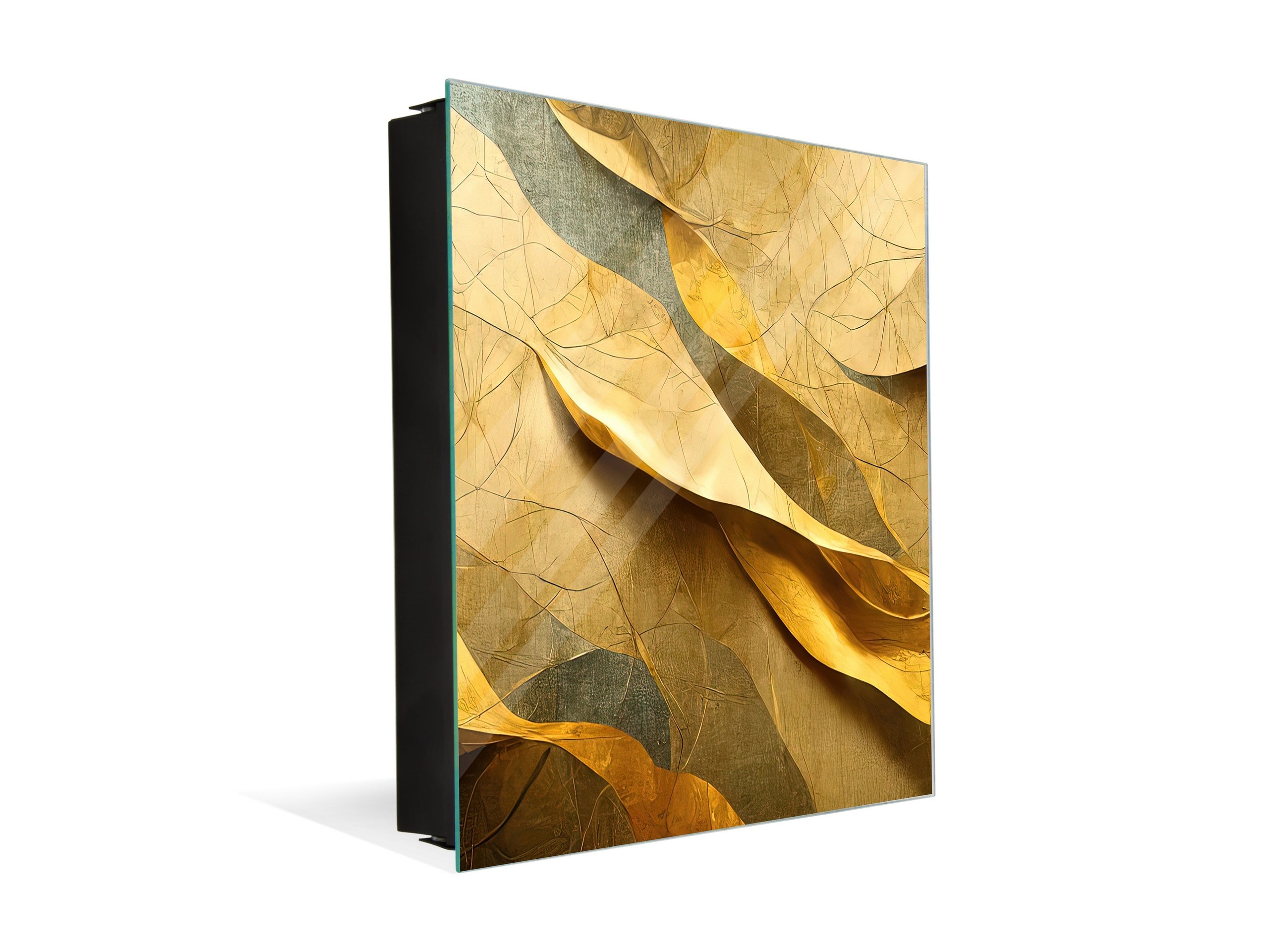 Decorative Key Box with Magnetic Glass Memo Board - Tempered Glass Wall Art - KN21 Abstract Concepts Series 1 : Golden Structure