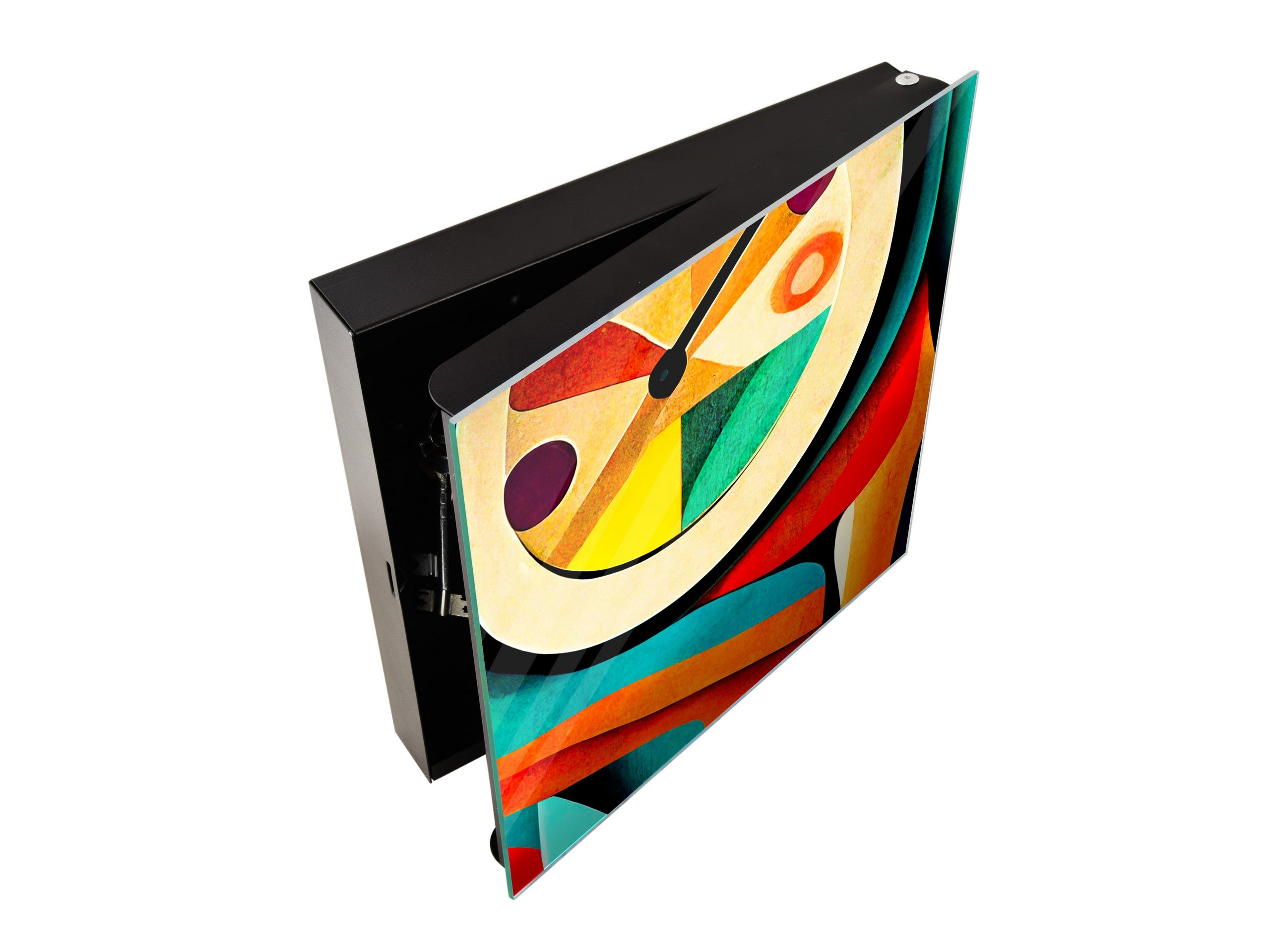 Decorative Key Box with Magnetic Glass Whiteboard – Stylish Home Organizer –Multi-Functional Key Cabinet with Glass Markerboard – Wall Organizer for Home & Office - KN23 Abstract Concepts Series 2 : Flow of Time