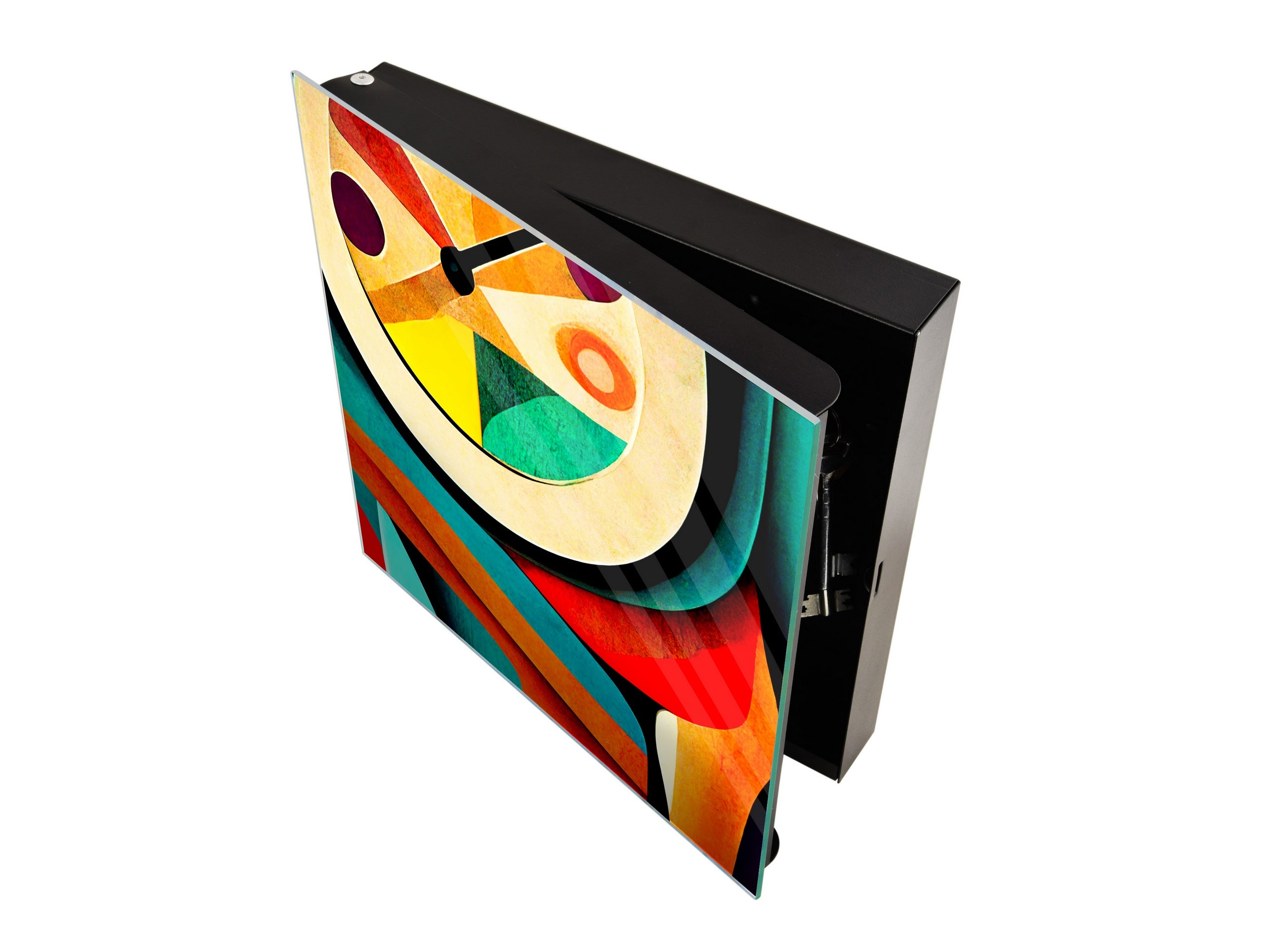 Decorative Key Box with Magnetic Glass Whiteboard – Stylish Home Organizer –Multi-Functional Key Cabinet with Glass Markerboard – Wall Organizer for Home & Office - KN23 Abstract Concepts Series 2 : Flow of Time