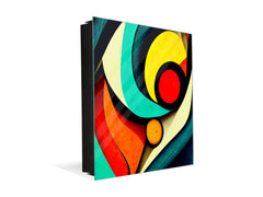 Decorative Key Box with Magnetic Glass Whiteboard – Stylish Home Organizer –Multi-Functional Key Cabinet with Glass Markerboard – Wall Organizer for Home & Office - KN23 Abstract Concepts Series 2 : Dynamic Harmony