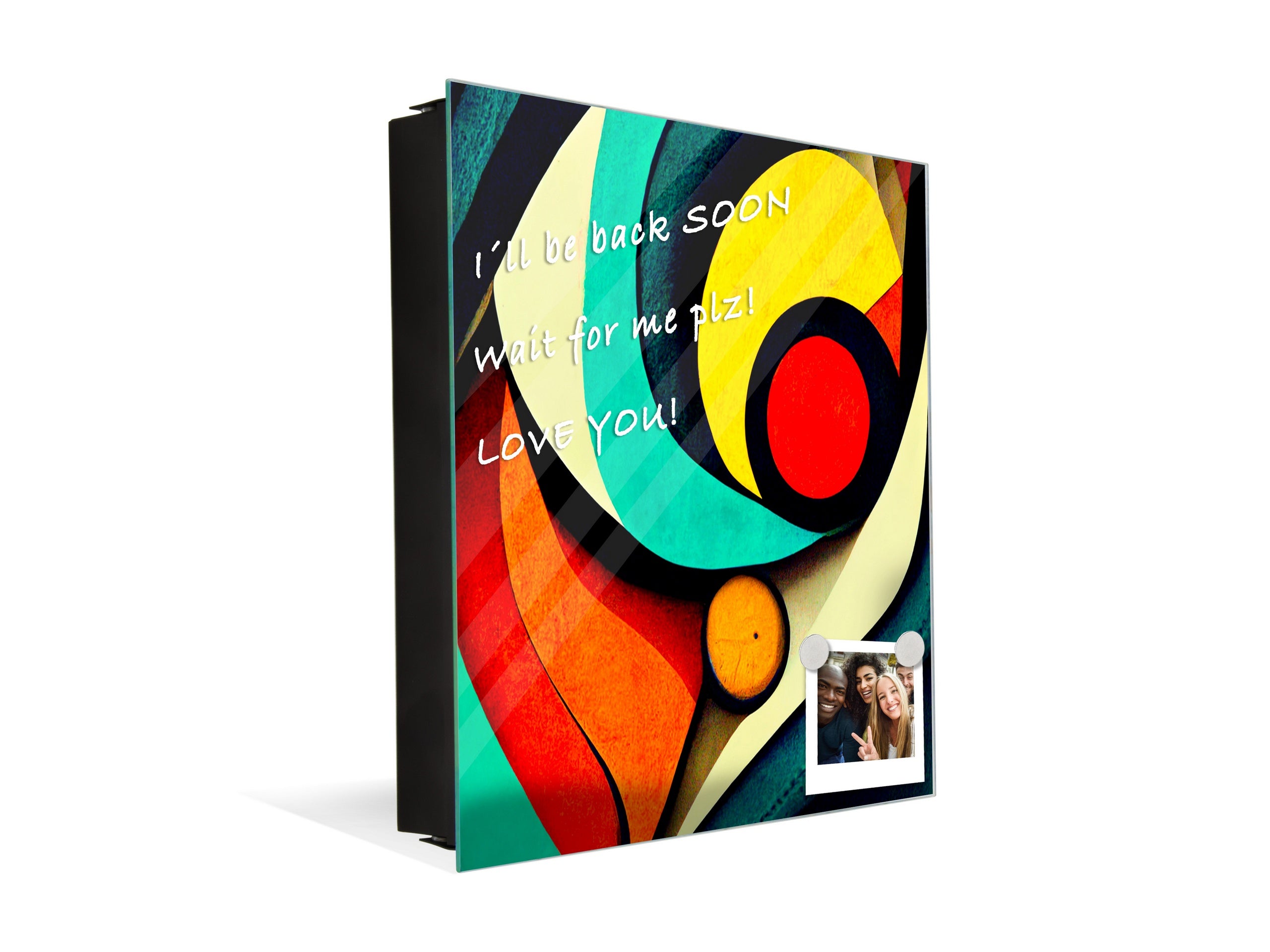 Decorative Key Box with Magnetic Glass Whiteboard – Stylish Home Organizer –Multi-Functional Key Cabinet with Glass Markerboard – Wall Organizer for Home & Office - KN23 Abstract Concepts Series 2 : Dynamic Harmony