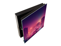 Key Cabinet with Glass Dry-Erase Board – Elegant Key Storage for Home, Office & Airbnb – Magnetic Glass Whiteboard & Key Holder – KN22 Modern Art Series : Urban Cherry Tree