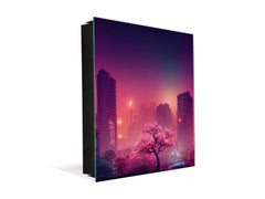 Key Cabinet with Glass Dry-Erase Board – Elegant Key Storage for Home, Office & Airbnb – Magnetic Glass Whiteboard & Key Holder – KN22 Modern Art Series : Urban Cherry Tree