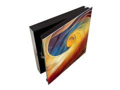 Decorative Key Box with Magnetic Glass Whiteboard – Stylish Home Organizer –Multi-Functional Key Cabinet with Glass Markerboard – Wall Organizer for Home & Office - KN23 Abstract Concepts Series 2 : Golden Whirlwind