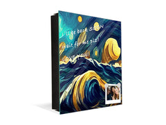 Decorative Key Box with Magnetic Glass Whiteboard – Stylish Home Organizer –Multi-Functional Key Cabinet with Glass Markerboard – Wall Organizer for Home & Office - KN23 Abstract Concepts Series 2 : Moonlit Ocean