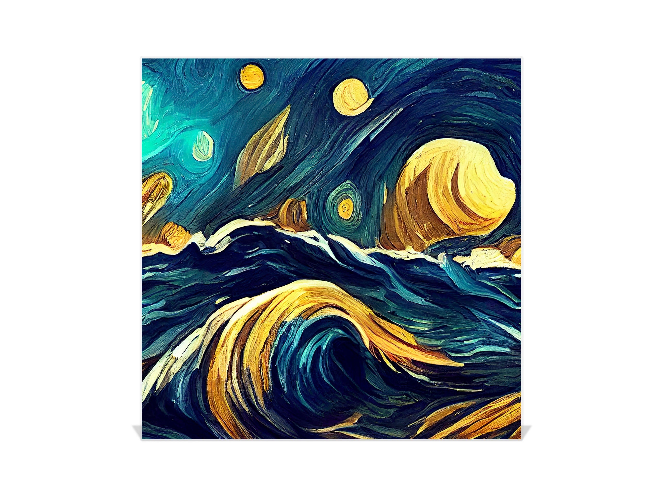 Decorative Key Box with Magnetic Glass Whiteboard – Stylish Home Organizer –Multi-Functional Key Cabinet with Glass Markerboard – Wall Organizer for Home & Office - KN23 Abstract Concepts Series 2 : Moonlit Ocean