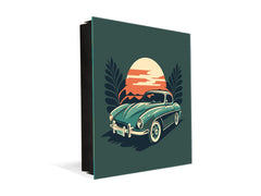 Key Cabinet with Glass Dry-Erase Board – Elegant Key Storage for Home, Office & Airbnb – Magnetic Glass Whiteboard & Key Holder – KN22 Modern Art Series : Minimalist Oldschool Car