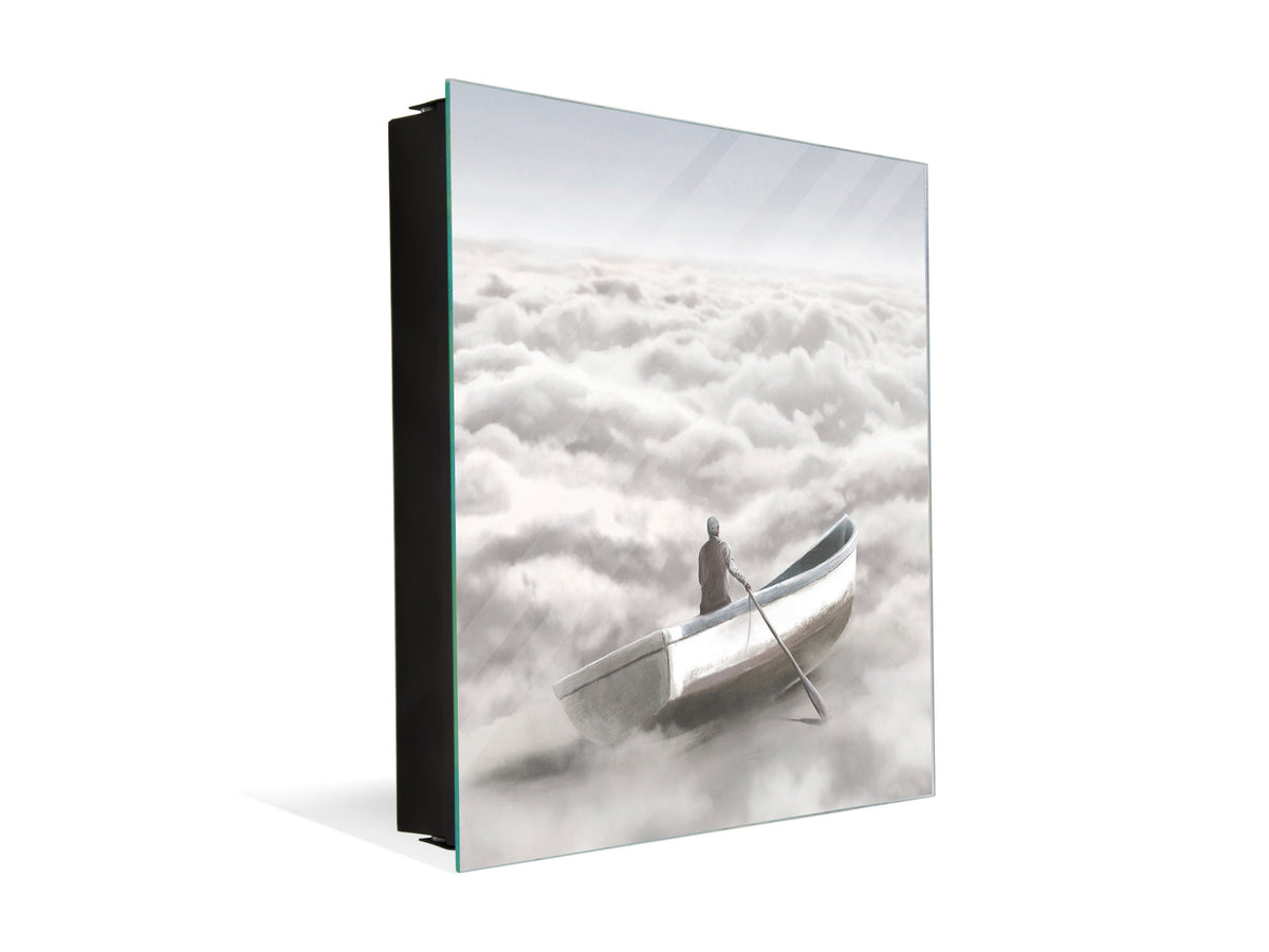 Decorative Key Box with Magnetic Glass Memo Board - Tempered Glass Wall Art - KN21 Abstract Concepts Series 1 : Cloud Sailing