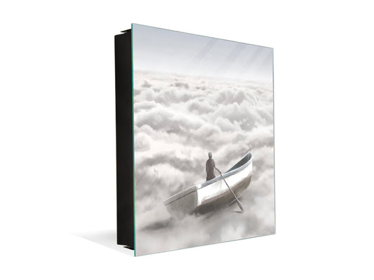 Decorative Key Box with Magnetic Glass Memo Board - Tempered Glass Wall Art - KN21 Abstract Concepts Series 1 : Cloud Sailing
