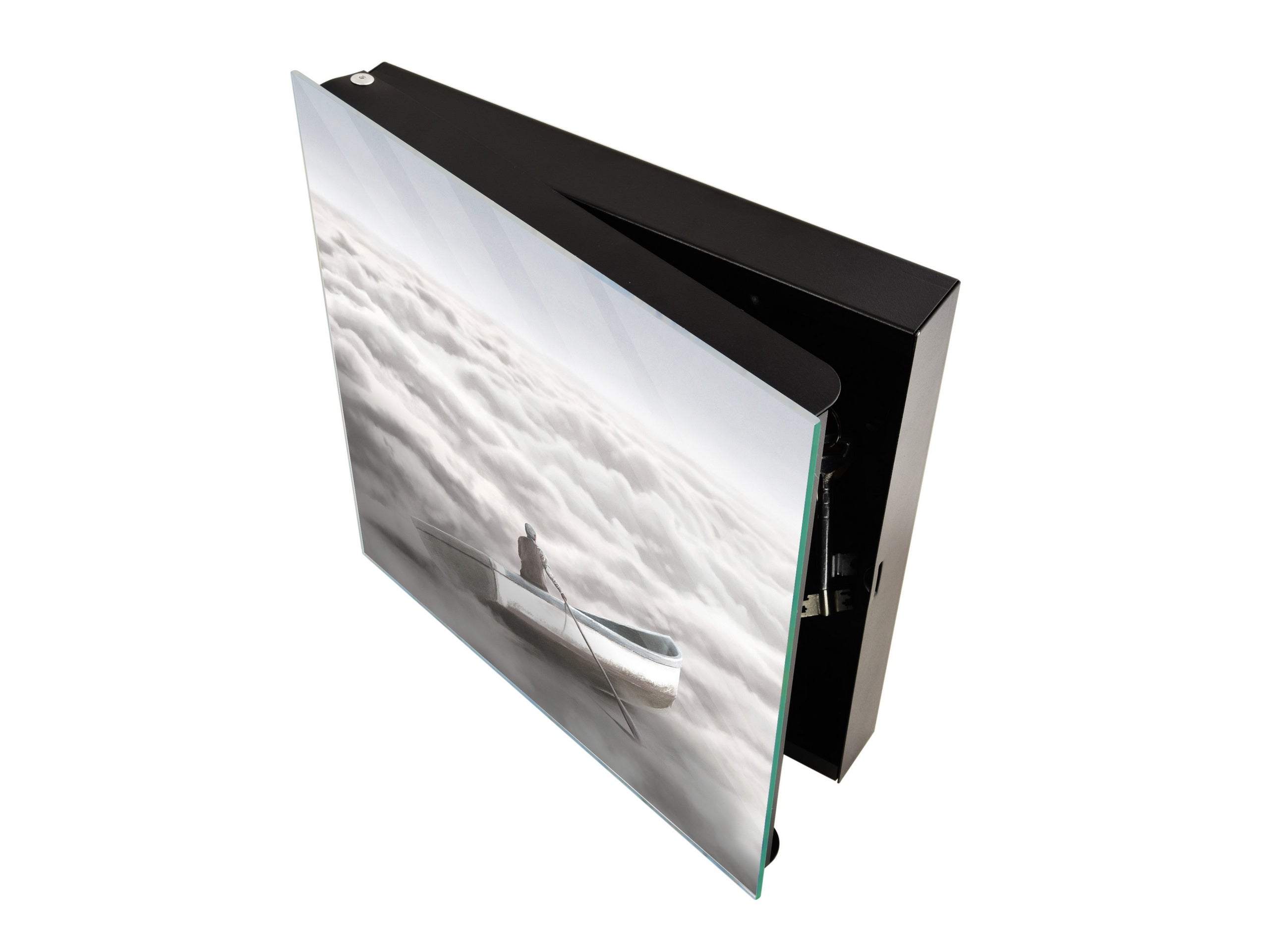 Decorative Key Box with Magnetic Glass Memo Board - Tempered Glass Wall Art - KN21 Abstract Concepts Series 1 : Cloud Sailing