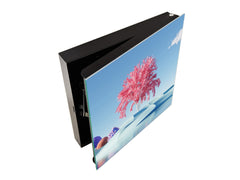 Key Cabinet with Glass Dry-Erase Board – Elegant Key Storage for Home, Office & Airbnb – Magnetic Glass Whiteboard & Key Holder – KN22 Modern Art Series : 3D Abstract Flora